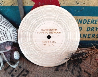 Personalised 7" Record Wedding Valentines Anniversary Gift - First Dance Song Engraved LP Record 5th Anniversary - Wood