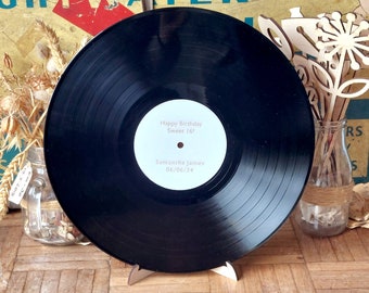Personalised 12” Vinyl Record Birthday Party Guest Book Alternative, With Personalised Laser Engraved Centre with any text 16th, 30th, 60th!