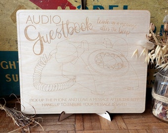 Please Leave a Message Wedding Audio Guest Book Sign Retro Phone Wooden Laser Engraved