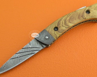 SUPER SALE 100% Handmade & Forged Sana Cutlery Damascus Steel Olive Wood Handle Lock Back Pocket Folding Knife FS302A-1
