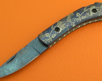 SUPER SALE 100% Handmade & Forged Sana Cutlery Damascus Steel Titanium Coated Liner Lock Pocket Folding Knife FS369ZBC-1