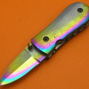 Ltd Edition Minature Titanium Coated Full Damascus Liner Lock Pocket Folding Knife Gift For Him Dad Groomsmen Anniversary Wedding Gift T48-1