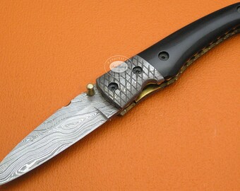 100% Handmade & Forged Sana Cutlery Damascus Steel Buffalo Horn Handle Liner Lock Folding Knife FS228A-3
