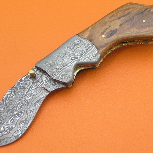 100% shops Handmade & Forged Sana Cutlery Damascus Steel Pakkawood Handle Belt Clip Liner Lock Folding Knife FS650BRW-1