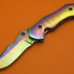 Ltd Edition Titanium Coated Full Damascus Liner Lock Pocket Folding Knife Gift For Him Dad Groomsmen Anniversary Wedding Gift T3-1