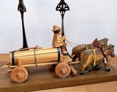 Vintage Wooden Horse Drawn Wagon Souvenir of Germany Shelf Mantle Putz Display Figurine Mounted Toy