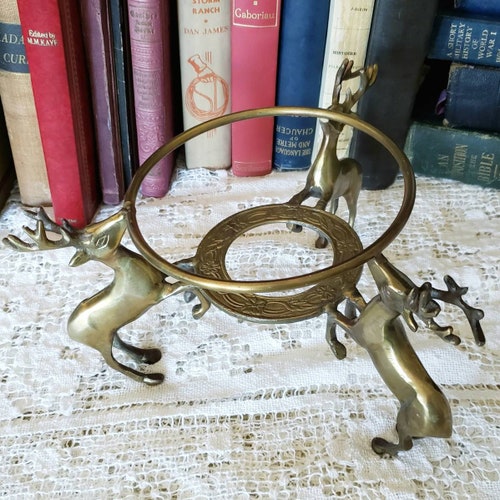 Shops Brass Plant Holder, Three Deer, Christmas Table Decor