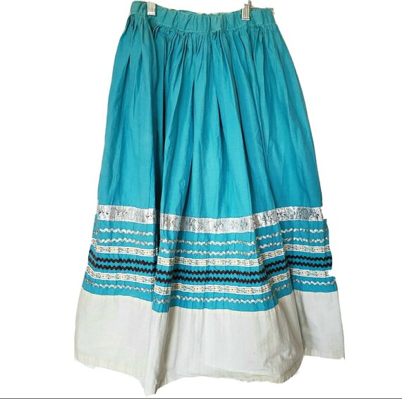 Vintage 50s Patio Fiesta Squaw Skirt Turquoise Sz