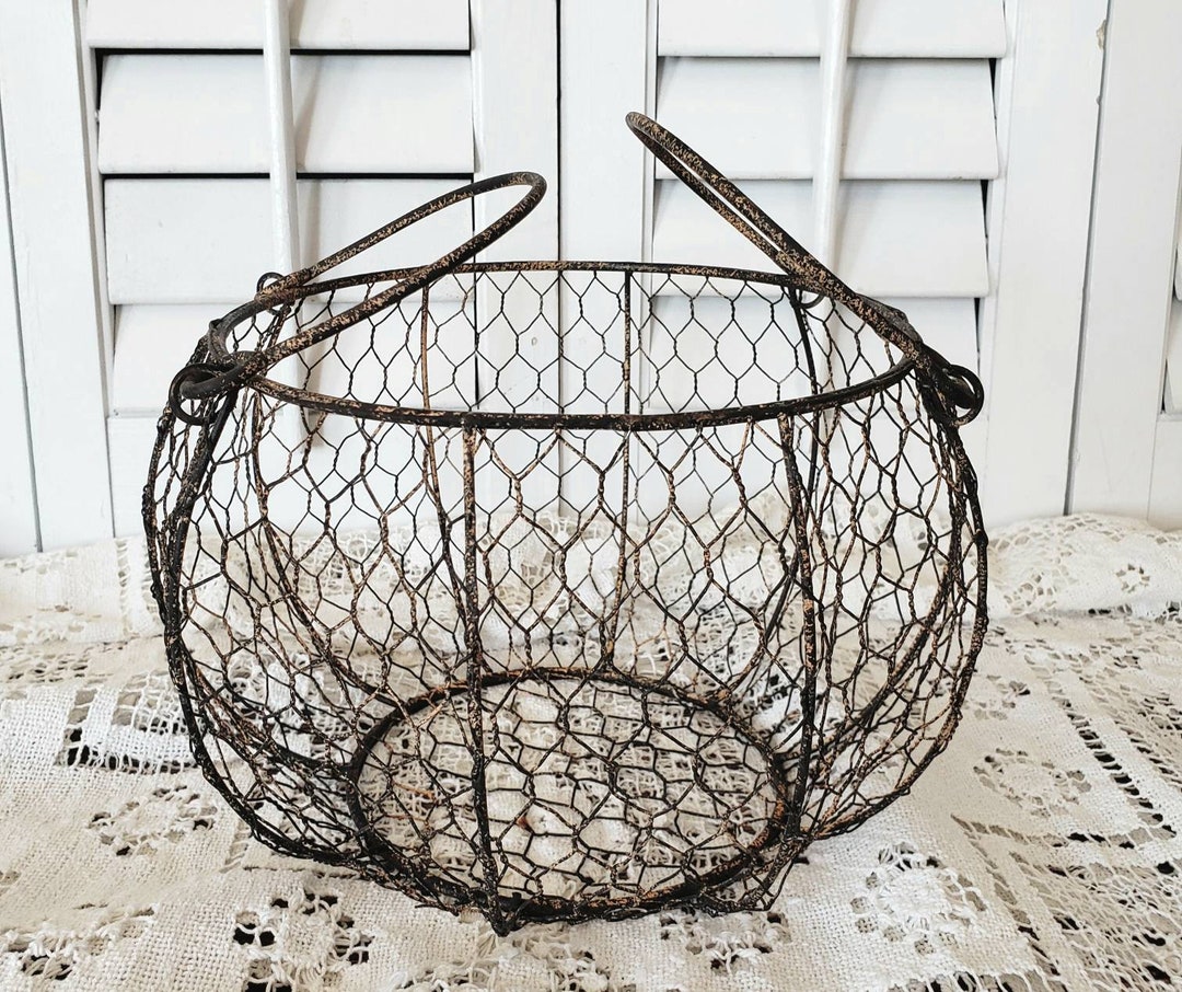 Vintage Round Wire Egg Basket Etsy