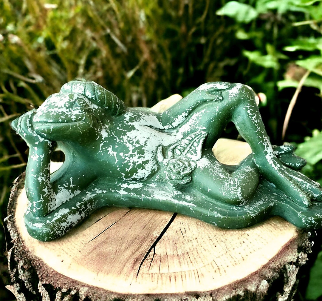 Hilarious Vintage Cement Garden Frog Statue With Fig Leaf and Hat Etsy