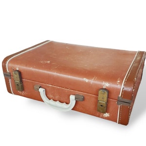 Small Brown Vintage Suitcase w Patina Rustic Wedding Decor Shabby Chic Decorative Display Home Organizer and Storage Box image 2