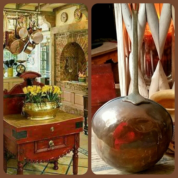 Vintage Copper Ladle Tuscan Fireplace Decor Rustic Kitchen Etsy