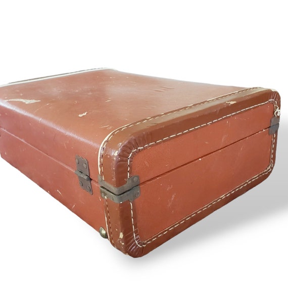 Small Brown Vintage Suitcase w Patina Rustic Wedd… - image 6