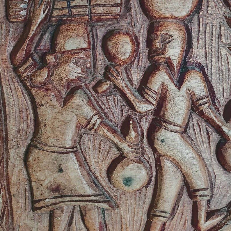 Hand Carved Wooden African Folk Art Sculptured Round Wall Etsy