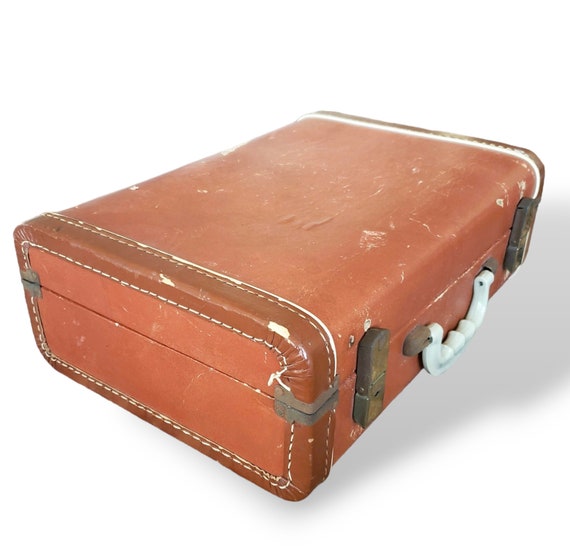 Small Brown Vintage Suitcase w Patina Rustic Wedd… - image 4