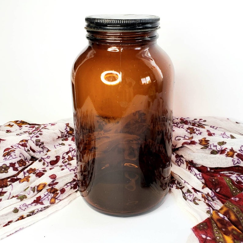 Anchor Hocking Brown Glass Quart Jar Lidded Bottle Vintage Etsy