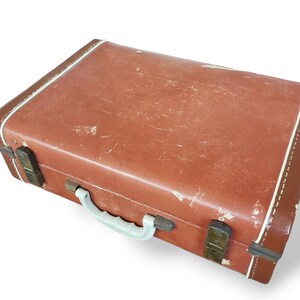 Small Brown Vintage Suitcase w Patina Rustic Wedding Decor Shabby Chic Decorative Display Home Organizer and Storage Box image 5