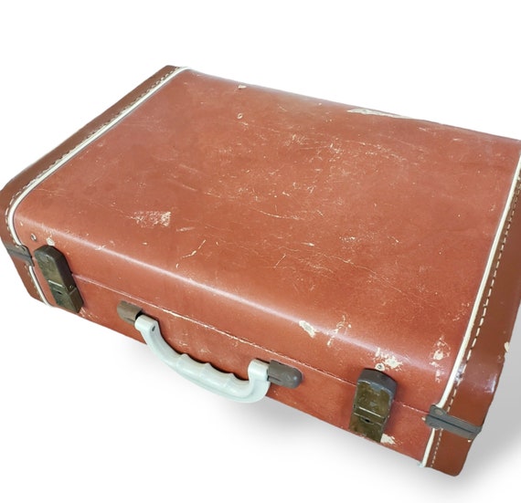 Small Brown Vintage Suitcase w Patina Rustic Wedd… - image 5