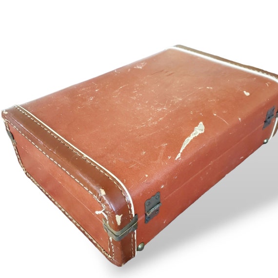 Small Brown Vintage Suitcase w Patina Rustic Wedd… - image 3