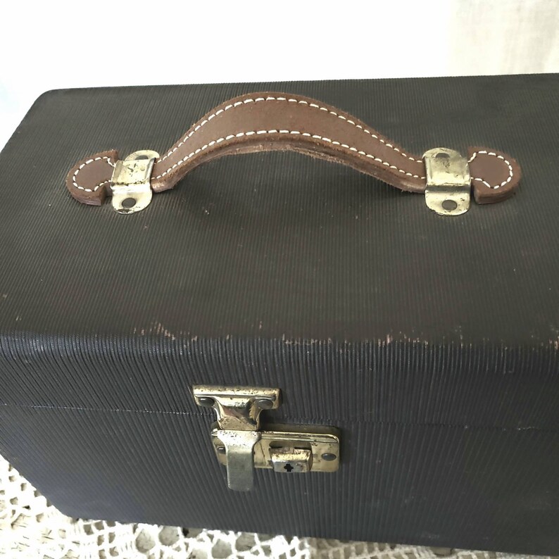 1950s Black Train Case W Leather Handle Etsy