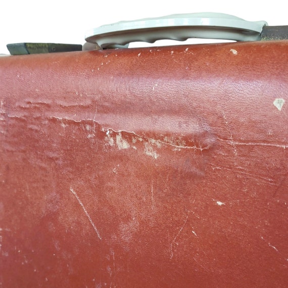 Small Brown Vintage Suitcase w Patina Rustic Wedd… - image 8