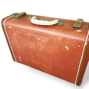 Small Brown Vintage Suitcase w Patina Rustic Wedding Decor Shabby Chic Decorative Display Home Organizer and Storage Box image 7