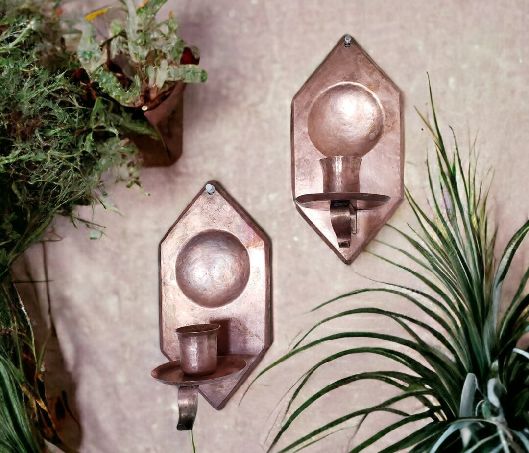 Antique Hammered Copper Candle Wall Sconces Handmade Arts and Etsy
