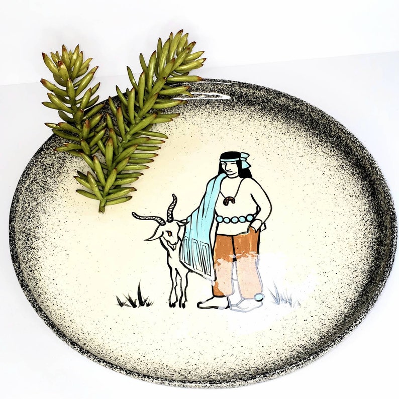 Large Round Platter w Navajo Man and Goat Colorado