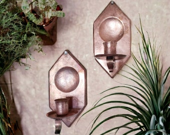 Antique Hammered Copper Candle Wall Sconces Handmade  Arts and  Crafts Movement, Mission Bungalow Decor