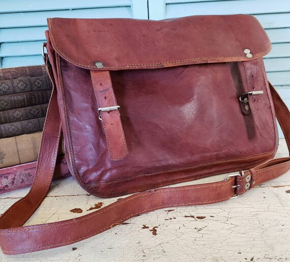 Burgundy Leather Messenger Bag Rucksack Satchel G