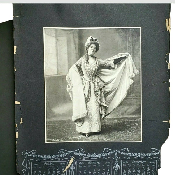 RARE!  Two Antique Platinograph Photos, Actress Mary Mannering, 1901 Calender