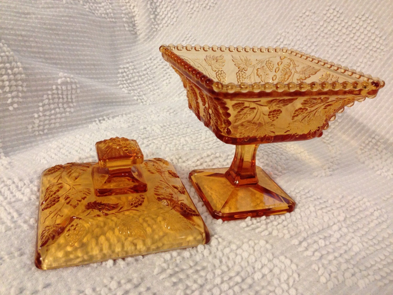 Amber Colored Vintage Westmoreland Glass Covered Compote Dish Etsy