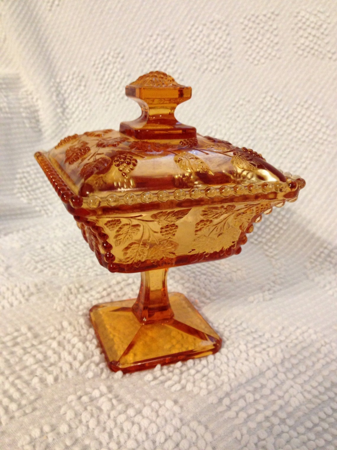 Amber Colored Vintage Westmoreland Glass Covered Compote Dish Etsy
