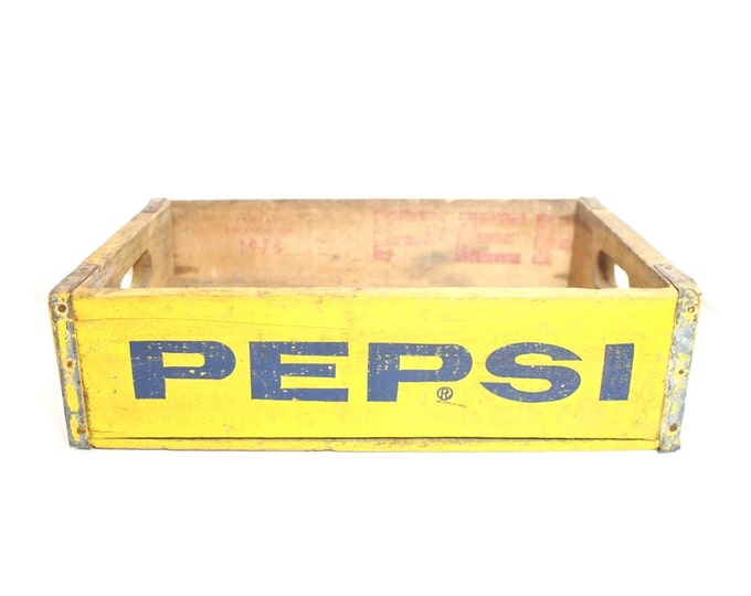 Vintage Pepsi Crate Colorful Decor Yellow Blue Wooden Box Etsy