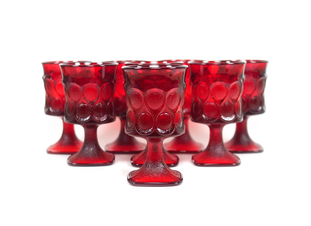 Mid Century Modern Wine Glass Set of 8, Vintage Noritake Spotlight Ruby