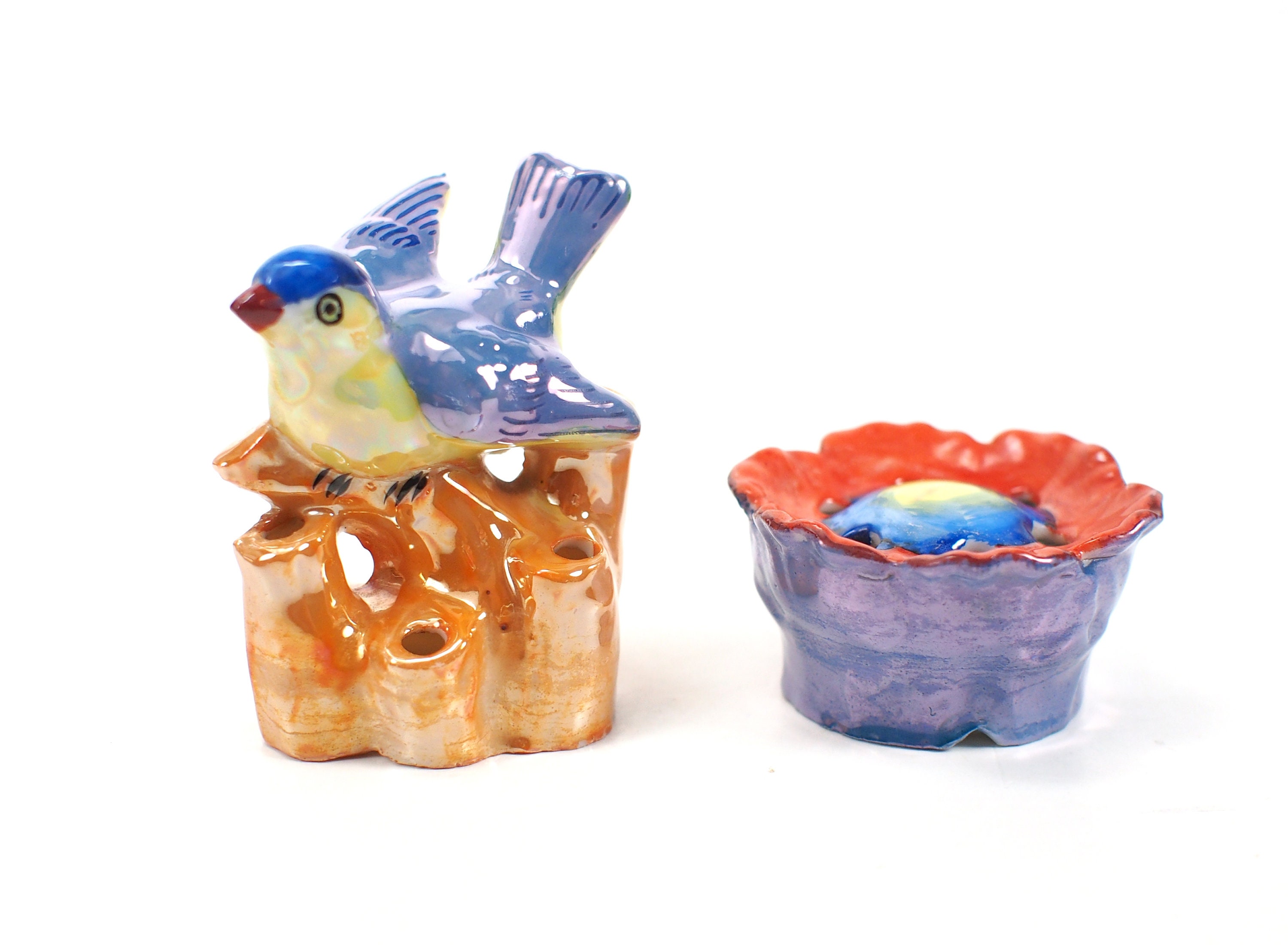 Hand Painted Pair of Ceramic Birds Vintage Mid Century Made in Japan
