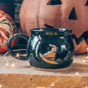 MARKDOWN Cauldron Mugs with Witch Hat Graphic, Black Witch Cauldron Coffee Mug with Witch Hat, Witch Hat Ceramic Mug image 3