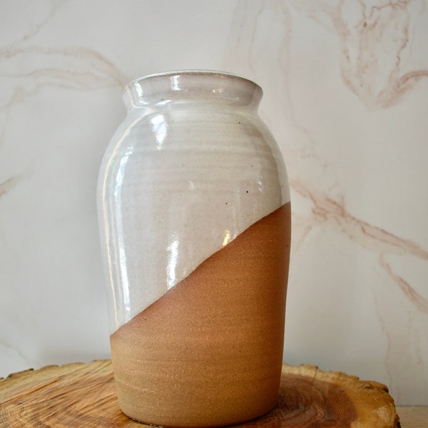 Large White and Toasty Raw Clay Ceramic Vase
