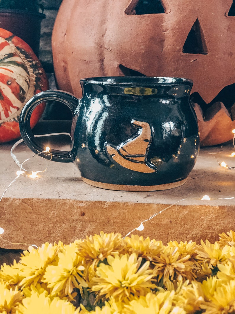 MARKDOWN Cauldron Mugs with Witch Hat Graphic, Black Witch Cauldron Coffee Mug with Witch Hat, Witch Hat Ceramic Mug image 3