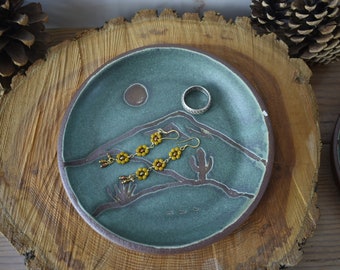 Weathered Rustic Desert Scape Ring Dish, Ceramic Jewelry Holder