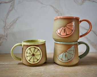 Naked Citrus Ceramic Mugs in Lemon, Lime and Orange, Summer Fun Citrus Mugs, Handmade Ceramic Mugs