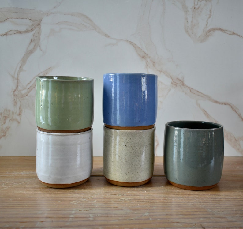 Minimalist Ceramic Wine Tumblers, Drinking Tumblers in White, Green, Gray, Blue and Off White, Ceramic Tea Cups, White Tea Tumblers image 7