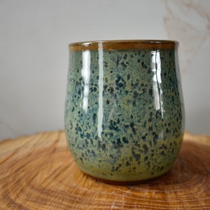 Speckled Green Ceramic Wine Tumblers or Drinking Glasses, Ceramic Drinking Cups, Dark Green Drinking Cups