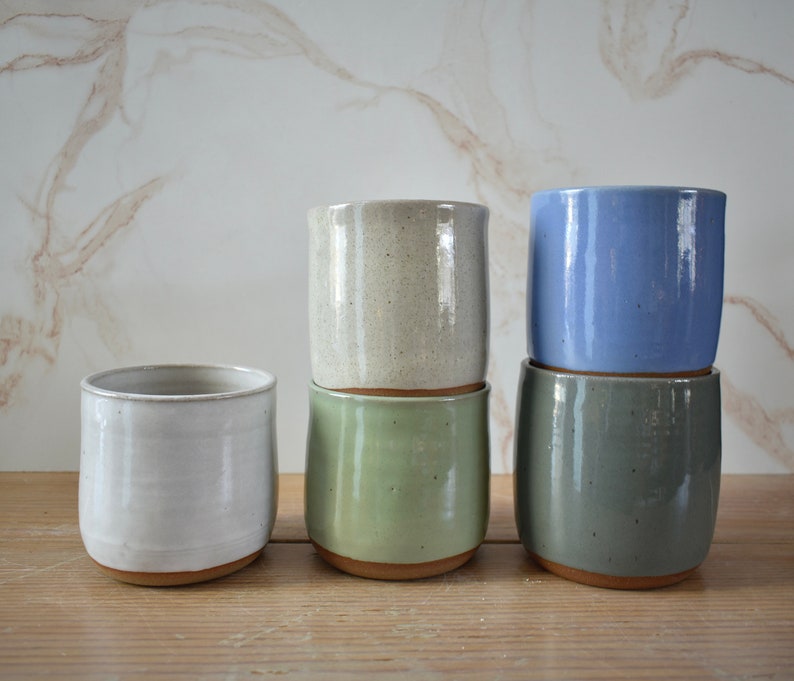 Minimalist Ceramic Wine Tumblers, Drinking Tumblers in White, Green, Gray, Blue and Off White, Ceramic Tea Cups, White Tea Tumblers image 1