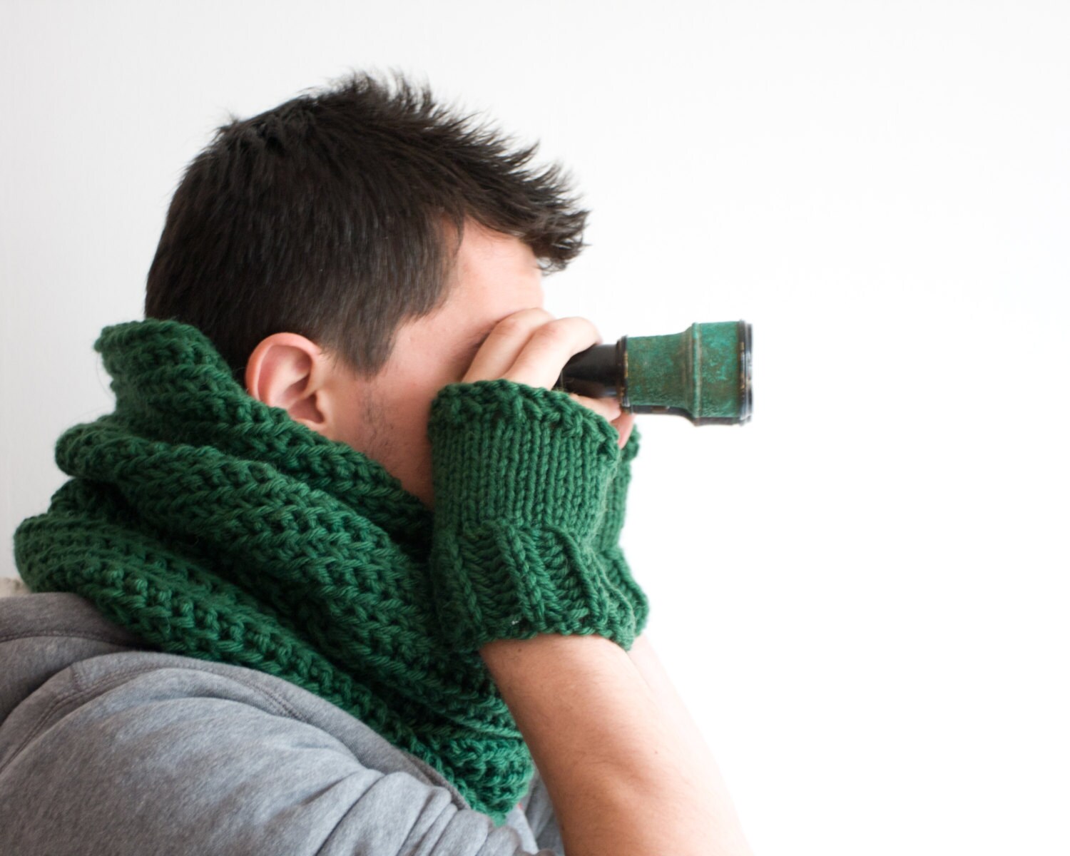 bottle green scarf and gloves