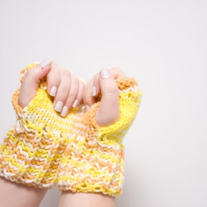 Ombre Fingerless Mittens, Unisex Gloves, Yellow White Orange Melange, Winter Knit Warmers, ohtteam sun