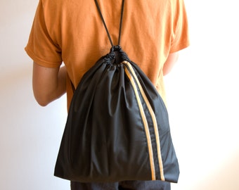 Black Orange Drawstring Waterproof Backpack, Gym Bag, Orange Beige Stripes bag ohtteam back to school backpack, avocado Gymsack navy