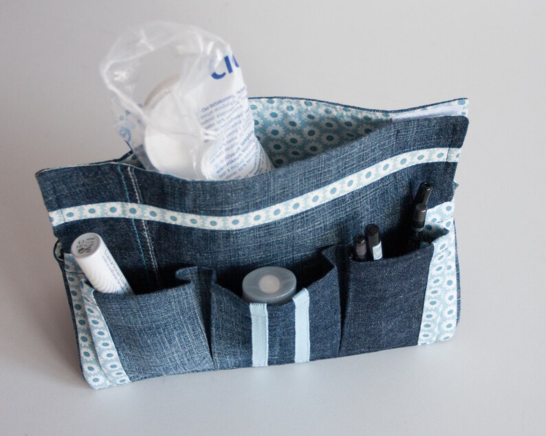 Denim and Blue Storage Bag Cosmetic Organizer Six Pocket Etsy