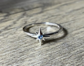 18K Gold Sapphire Ring, Dainty Gold Star, Gifts for Her, Promise Ring, Solitaire Star Sapphire Gemstone Ring, Petite, Low Profile