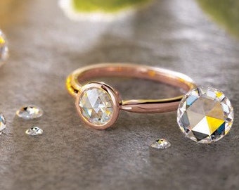 Rose Cut Moissanite 14K Gold Ring, Diamond Alternative, 18K Gold